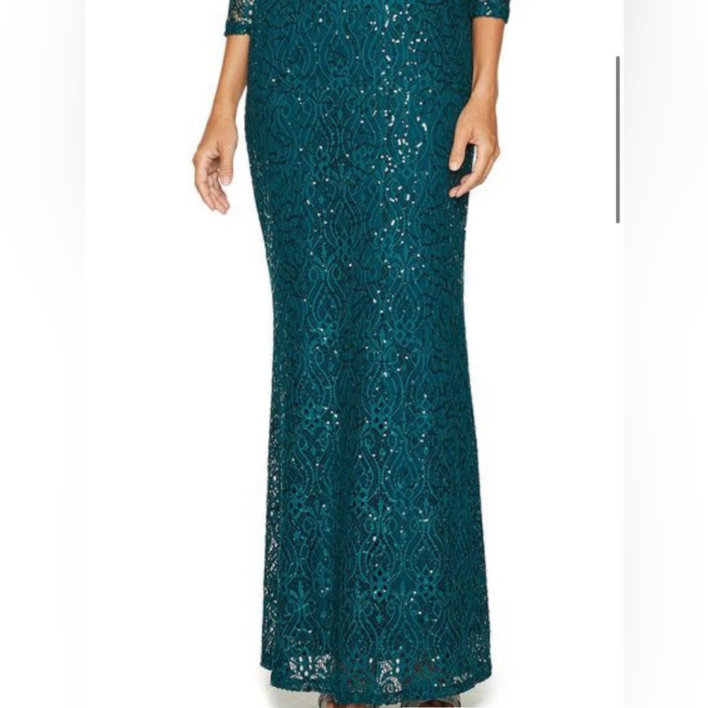 Women’s Formal Dress Blu Sage Green Long Sleeve Lace Sequin Gown Size 8 NWT - Picture 6 of 8